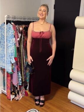 ISO 90’s Betsey Johnson pink and red velvet milkmaid dress